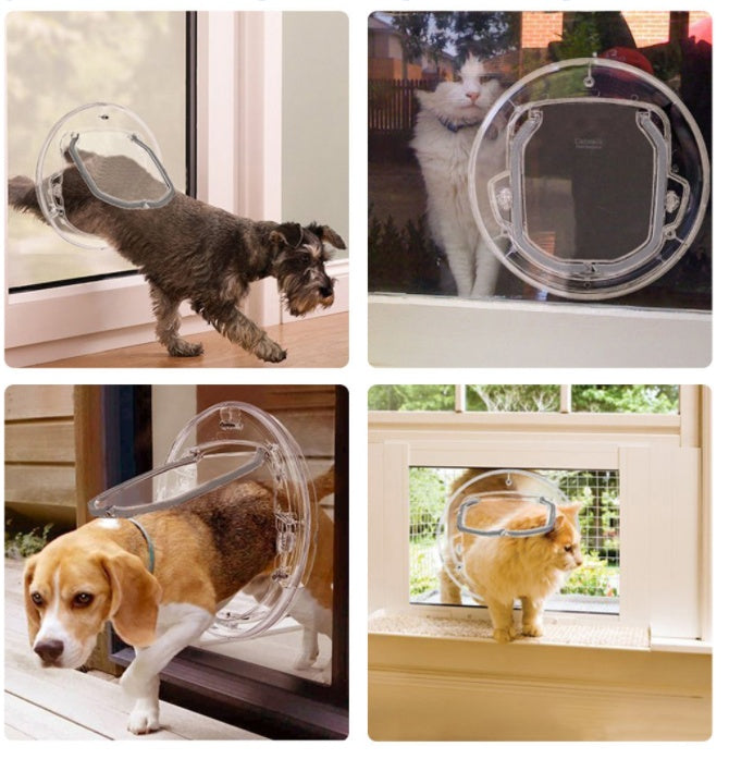 Round Pet Door For Cats Small Dogs Cat Door Flap Door For Screen Glass Window 4 Ways Round Transparent Pet Dog Cat Flap Door