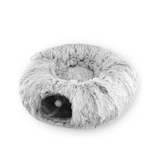 Cat Tunnel Bed For Indoor Cats Peekaboo Cat Cave With Washable Soft Play Mat Furry Cat Tube For Kitten Puppy Rabbit Grey