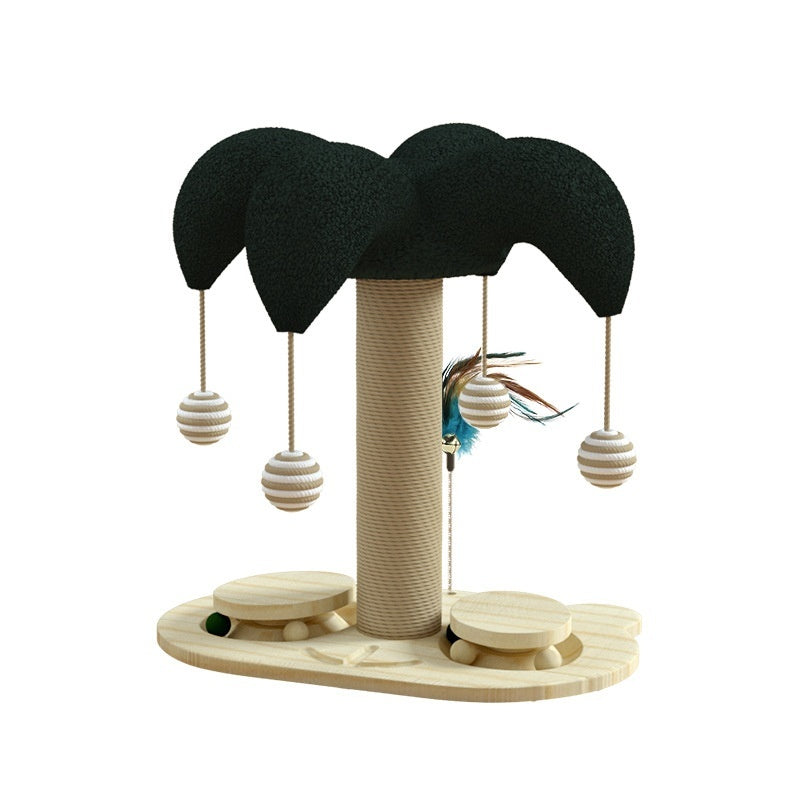 Cat Self-Hi Solid Wood Turntable Scratching Post Cat Teaser Durable Sisal Cat Climbing Frame