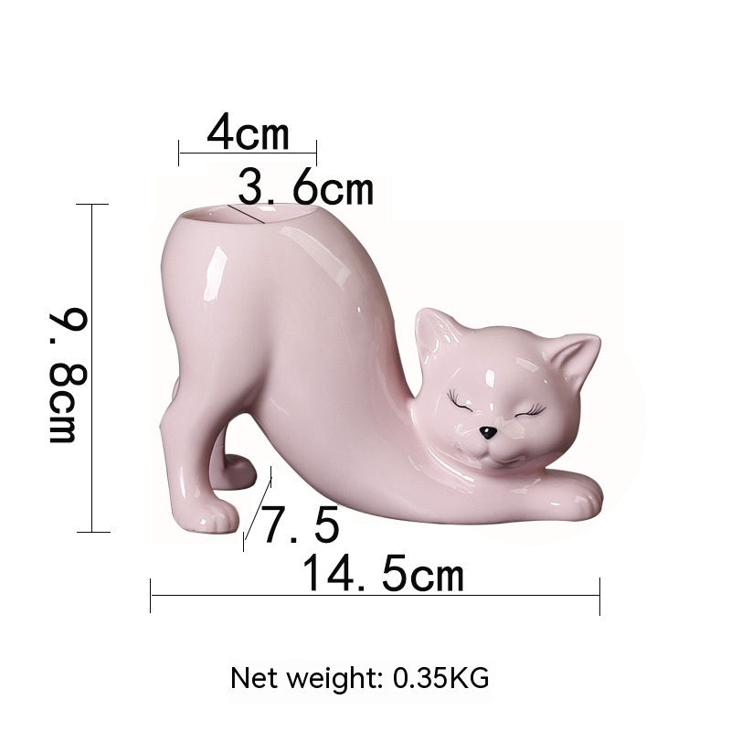 Creative Cute Cat Tail Column Flowerpot Ceramic