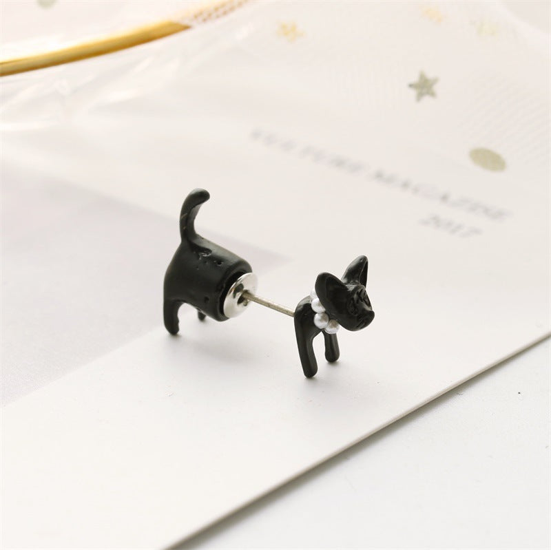 Korean Jewelry Harajuku Three-dimensional Pearl Animal Earrings Cat Men And Women Piercing Ear Stud