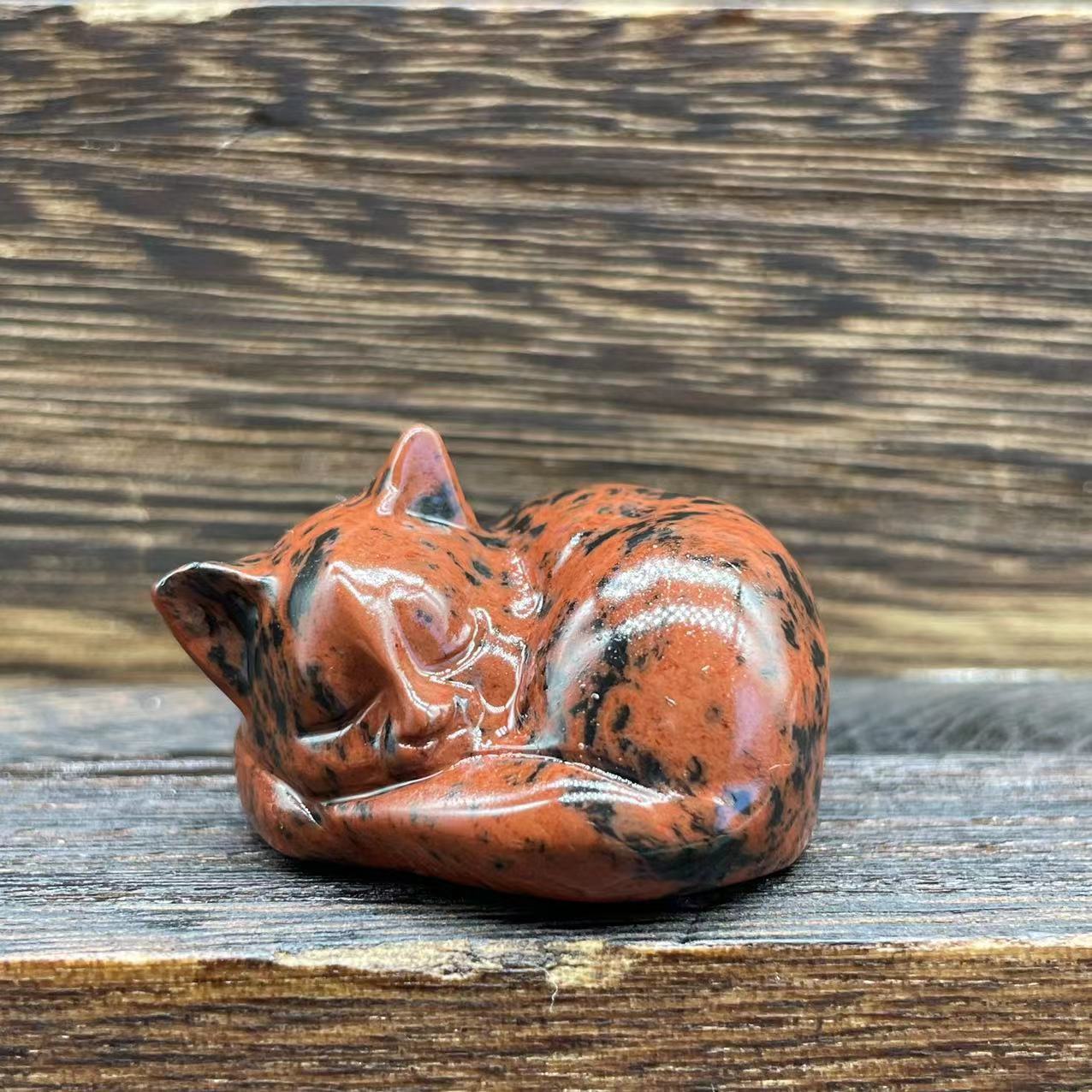 Half Gemstone Carved Sleeping Cat