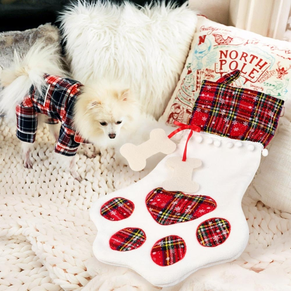 OurWarm Plaid Christmas Stocking New Year Gift Bag for Pet Cat Christmas Goods Xmas Tree Hanging Ornaments navidad