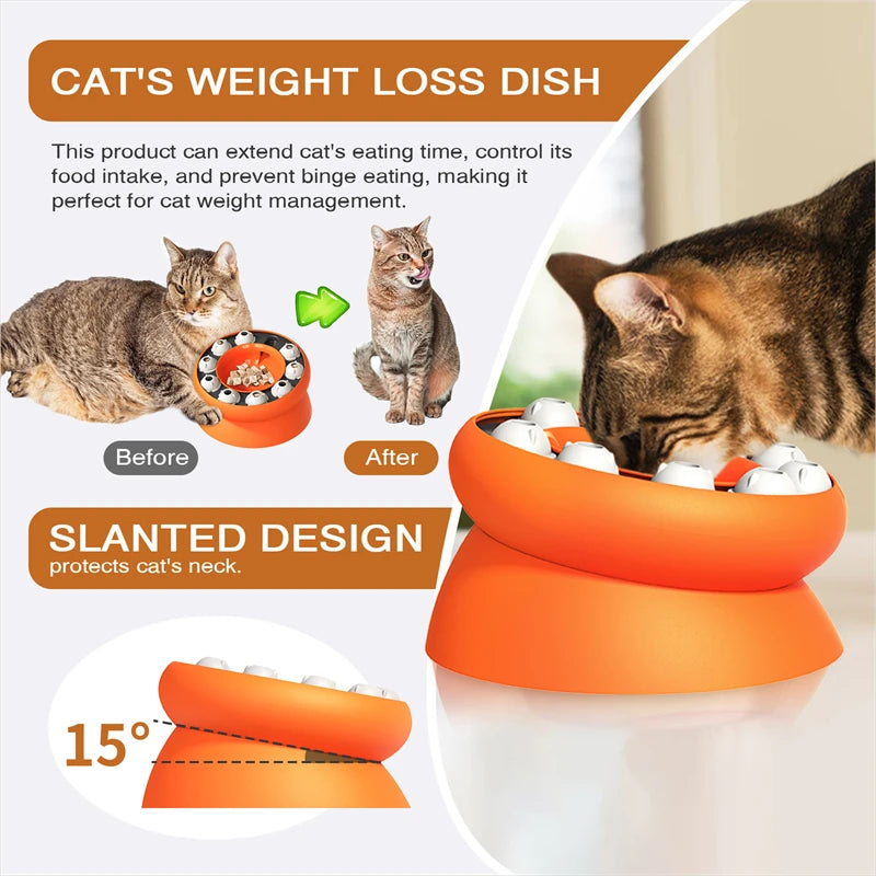 Cat Bowl Puzzle Toy Leak Food Slowly Feed Keep Cat Stomach Healthy Slanted Design Protect Kitty Neck Multifunction Pet Feed Bowl