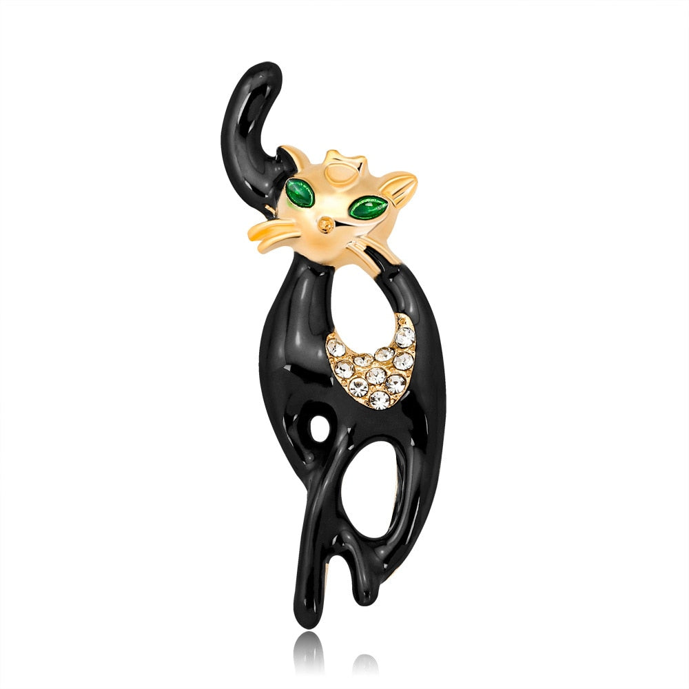 Lively Pride Cat Brooch for Party Shell Metal Crown Blue Crystal Enamel Pin Black Animal Brooch for Women Jewelry Accessories