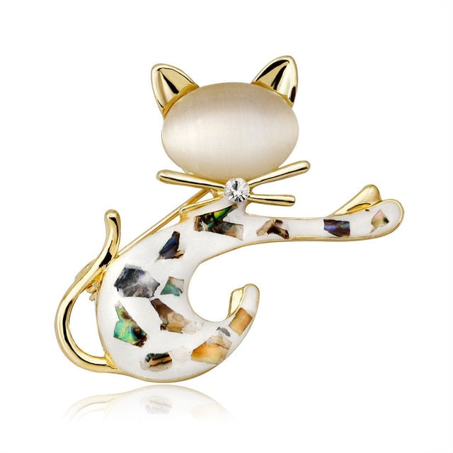 Lively Pride Cat Brooch for Party Shell Metal Crown Blue Crystal Enamel Pin Black Animal Brooch for Women Jewelry Accessories