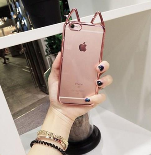 Cute Mood Cat Ear Transparent Soft Shell Plating Silicone for iphone 5 / 5S / 6 / 6s / 6plus iPhone X Phone Case