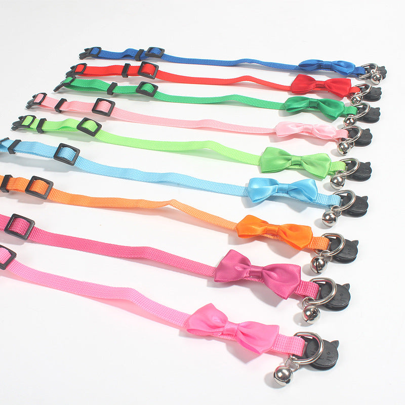 Pet Bow Collar Nylon Webbing Multicolor Adjustable Belt Bell Pet Jewelry Cat Collar Safety Buckle