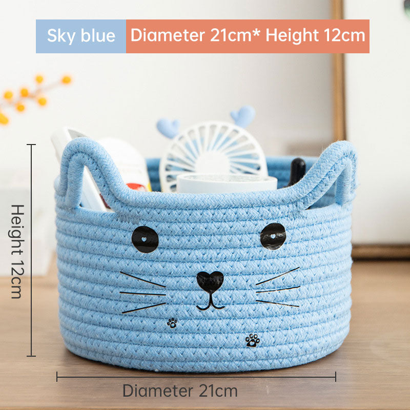 Handwoven Cotton Rope Storage Basket Dirty Clothes Basket Frame Storage Clothes Toy Folding Frame Cat Ear Basket