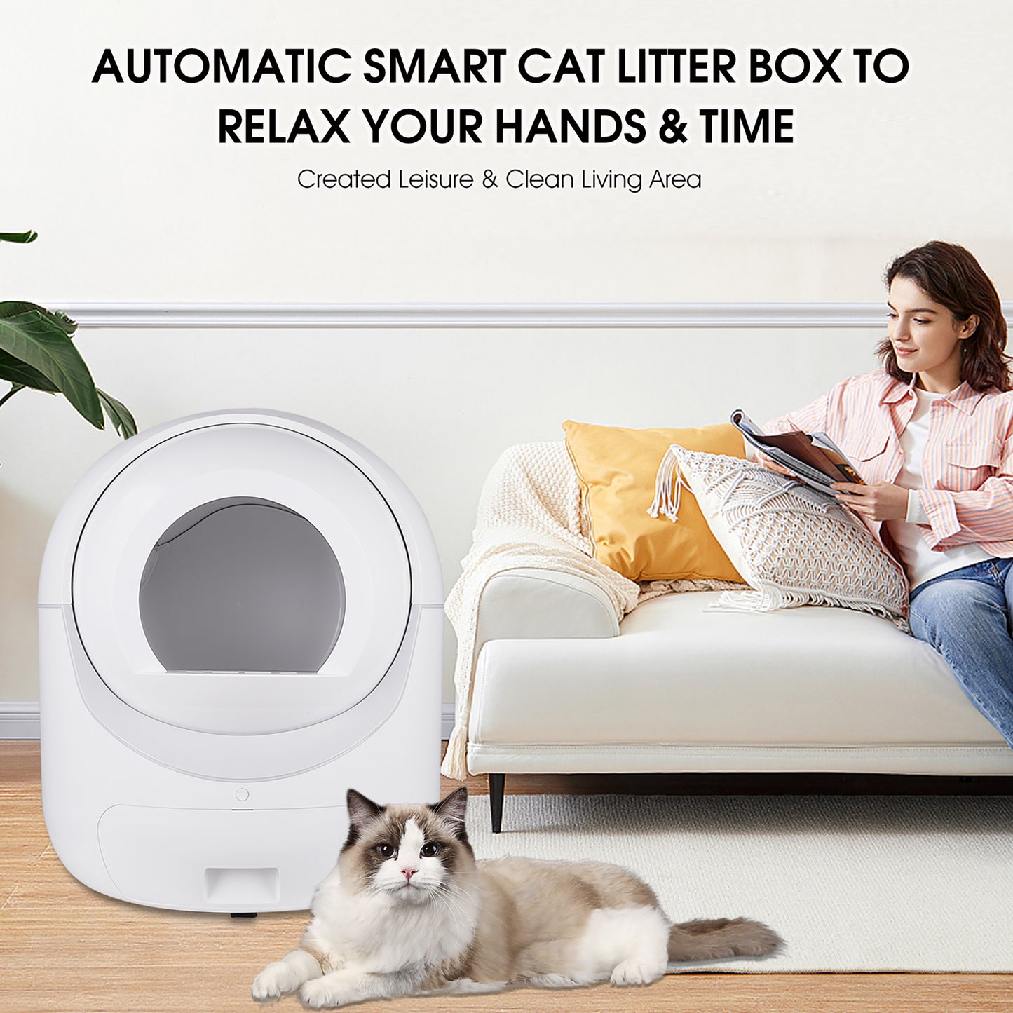 Intelligent cat litter box, automatically eliminates odors, application control, supports multiple cats with 5G and 2.4G WiFi