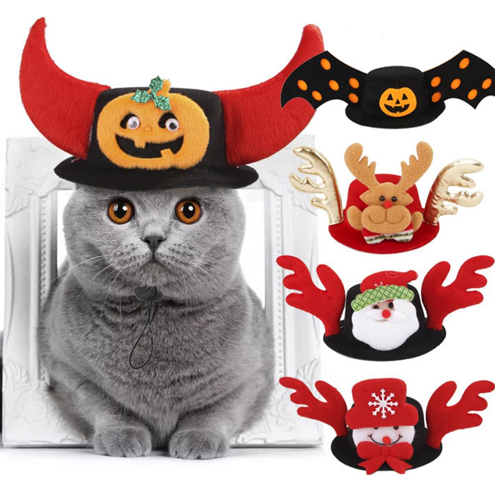 Halloween Pet Dog Cat Cute Santa Snowman Bat Head Elk Horn Headdress Hat Cap