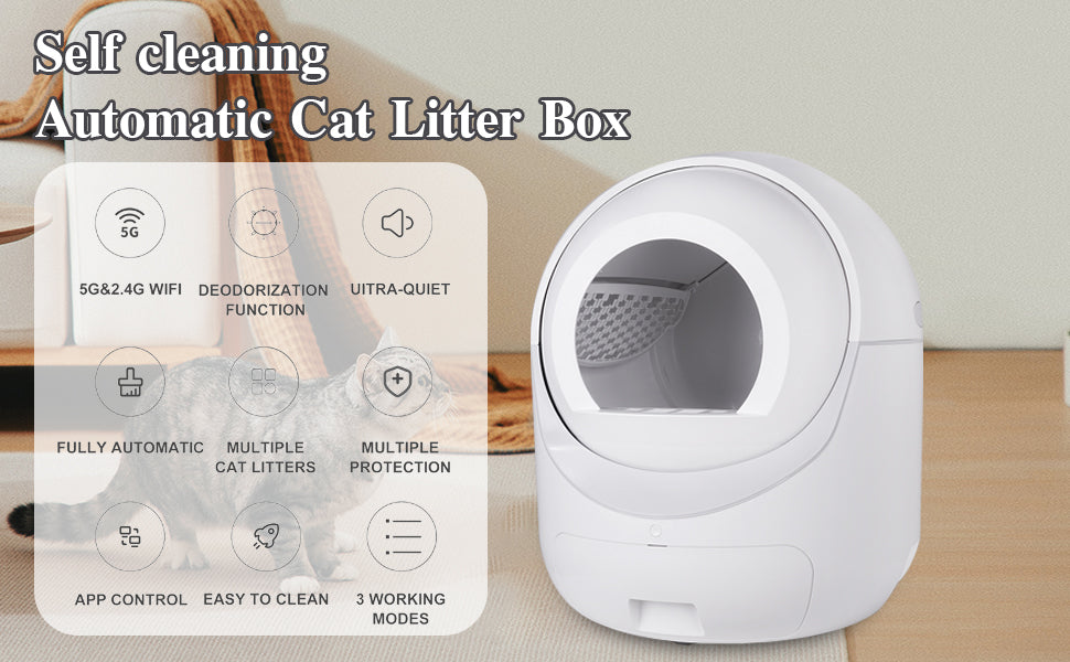 Intelligent cat litter box, automatically eliminates odors, application control, supports multiple cats with 5G and 2.4G WiFi