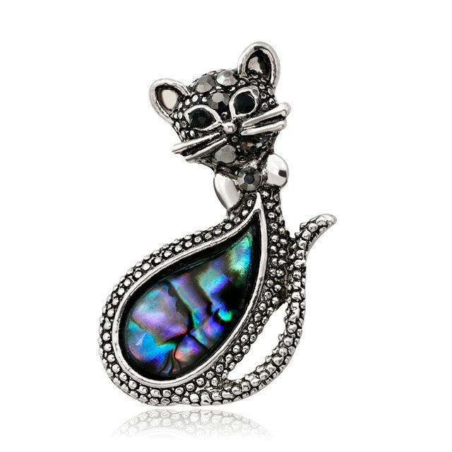 Lively Pride Cat Brooch for Party Shell Metal Crown Blue Crystal Enamel Pin Black Animal Brooch for Women Jewelry Accessories