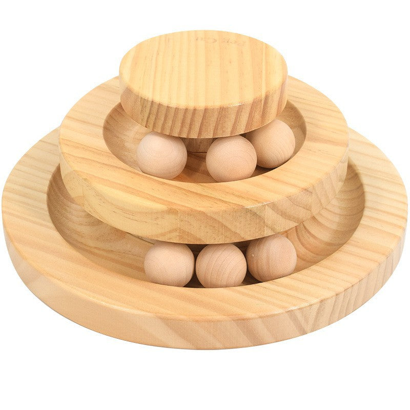 Solid Wood Cat Toy Wooden Turntable Rolling Ball Double Layer Tease Cat Bite Resistant Toy