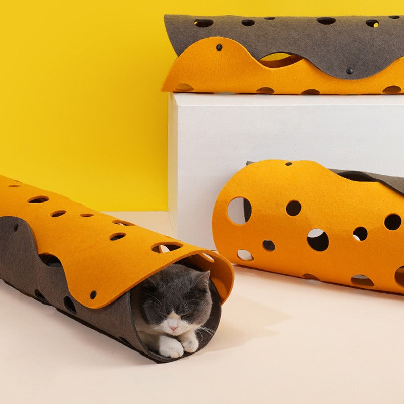 Cat Tunnels Bed Foldable Pet Tunnel Tube Bed with Holes DIY Cats Play Mat Cat Activity Rug Toy for Interactive