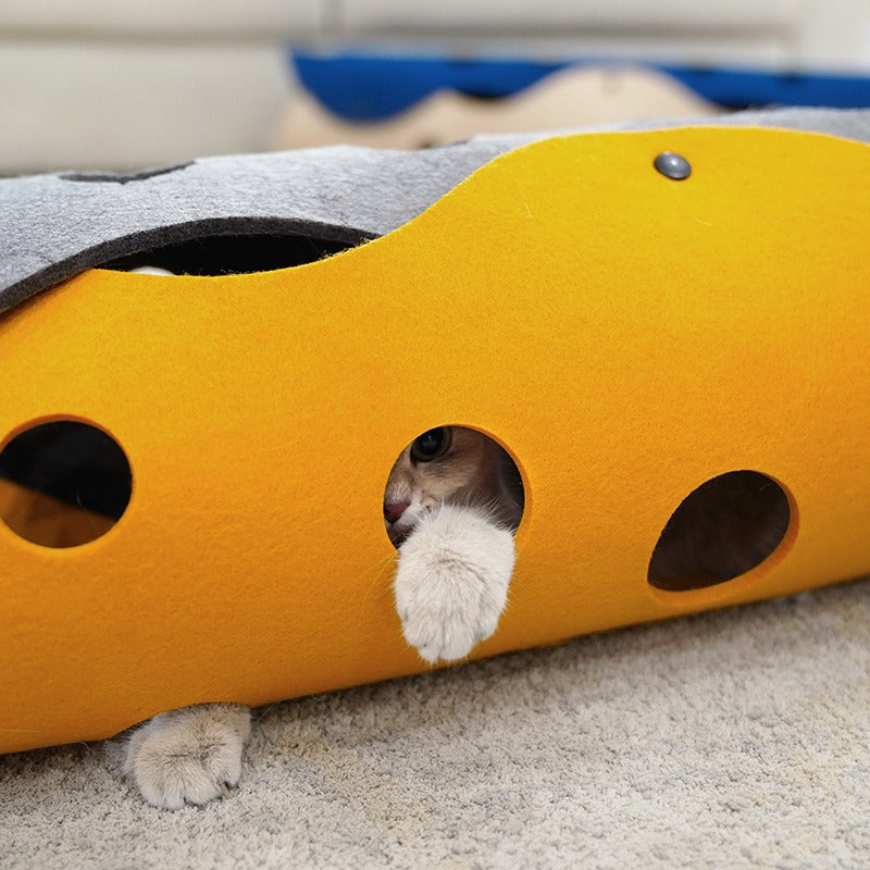 Cat Tunnels Bed Foldable Pet Tunnel Tube Bed with Holes DIY Cats Play Mat Cat Activity Rug Toy for Interactive