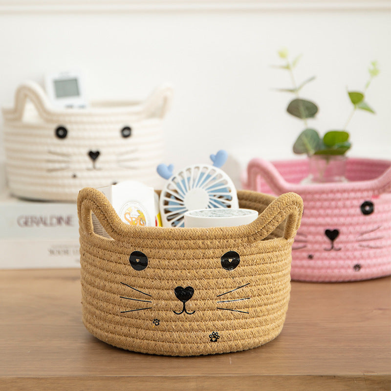 Handwoven Cotton Rope Storage Basket Dirty Clothes Basket Frame Storage Clothes Toy Folding Frame Cat Ear Basket