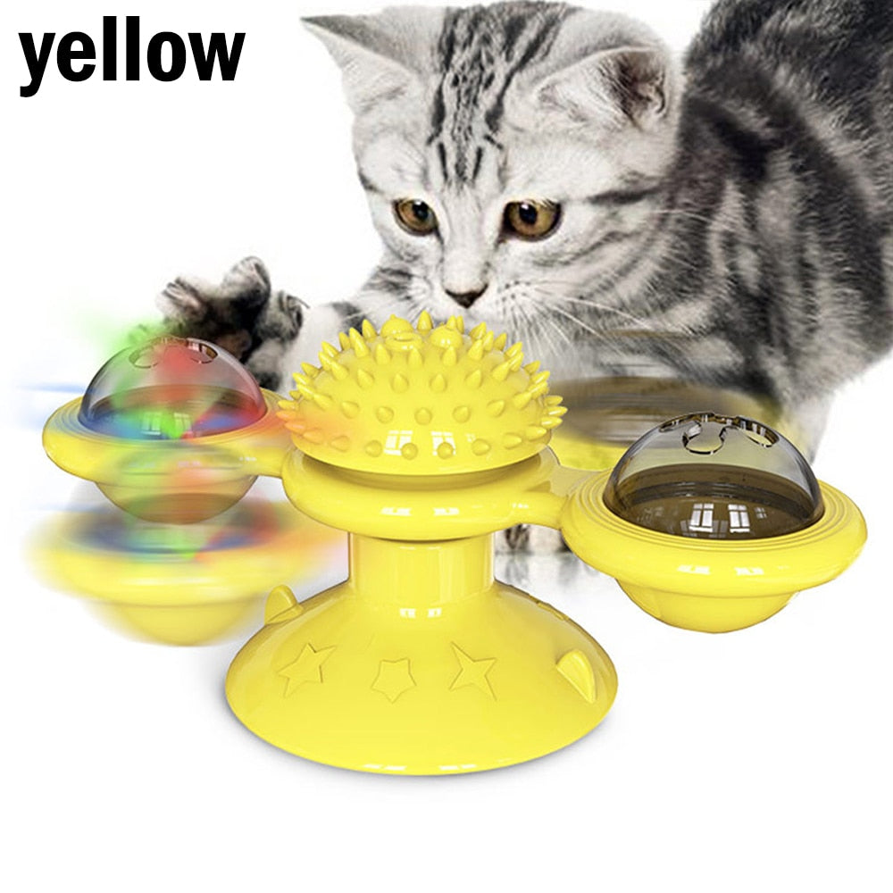 Pet Toys For Cats Turntable Puzzle Catnip Glowing Ball Interactive Rotatable Windmill Kitten Cat Toy Play Game Cat Supplies