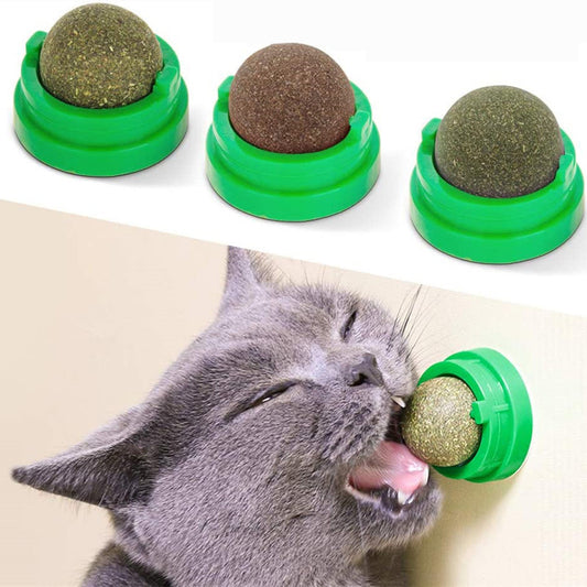 Cats Rotatable Catnip Ball Wall Sucker Lick Treat Toys Contail Catnip Sugar Balls Smart Cat Toys Interactive Ball Cats Mint Toy