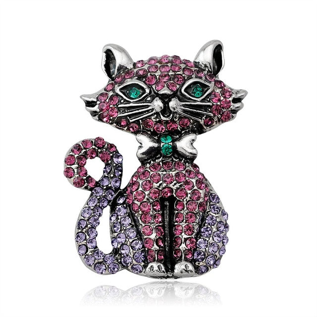 Lively Pride Cat Brooch for Party Shell Metal Crown Blue Crystal Enamel Pin Black Animal Brooch for Women Jewelry Accessories