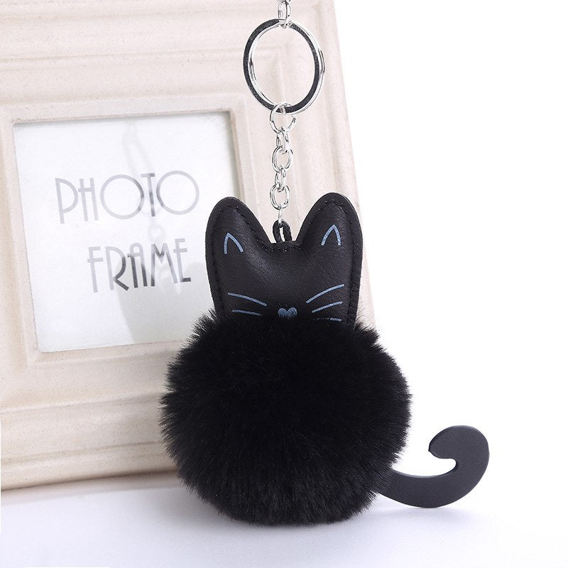 Zoeber Fluffy Black Cat Keychain Kitty Rabbit Fur Ball Key Chain Bag Chaveiro Women Pompom Key Ring Holder Car Pendant Jewelry