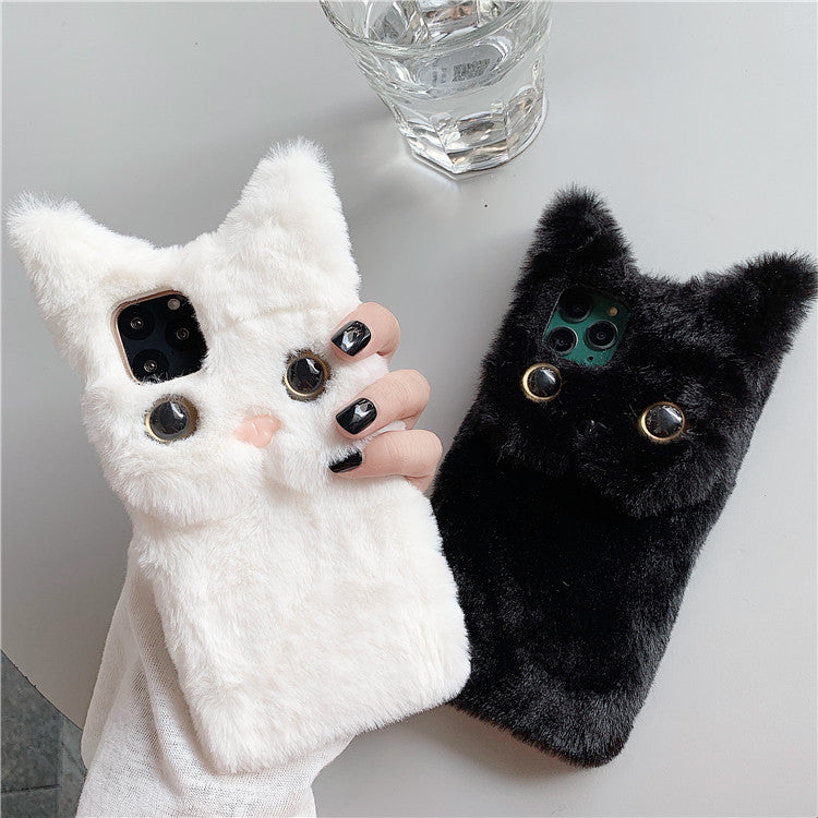 iPhone12 Mobile Phone Case Plush Cat Three-Dimensional Cartoon 13 Anti-fall Apple 11 Protective Cover XSMAX