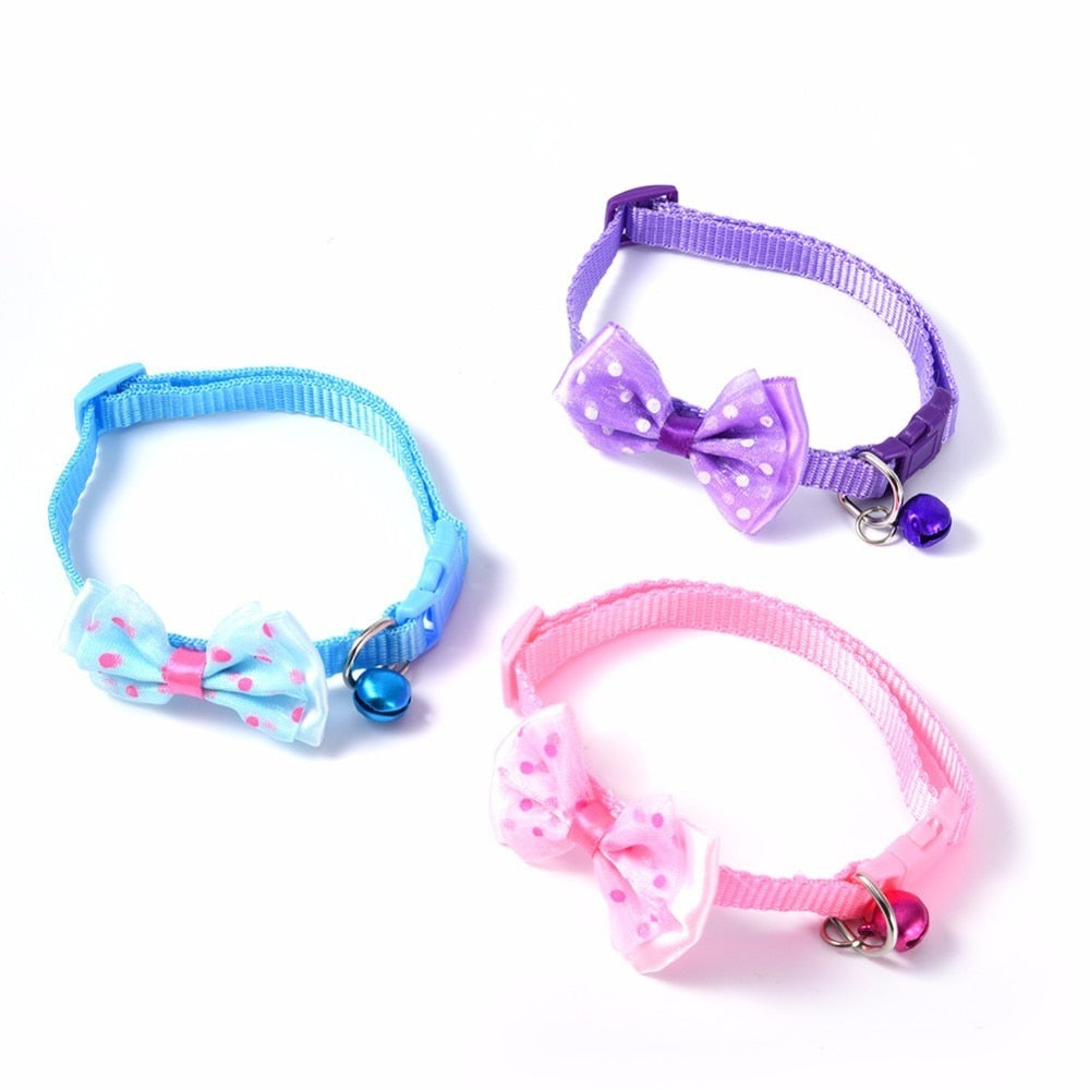 2pcs Bowknot Design Nylon Cat Collars adjustable Necklace Cat Harness With Bell For Pet Small Animal Pets Supplies