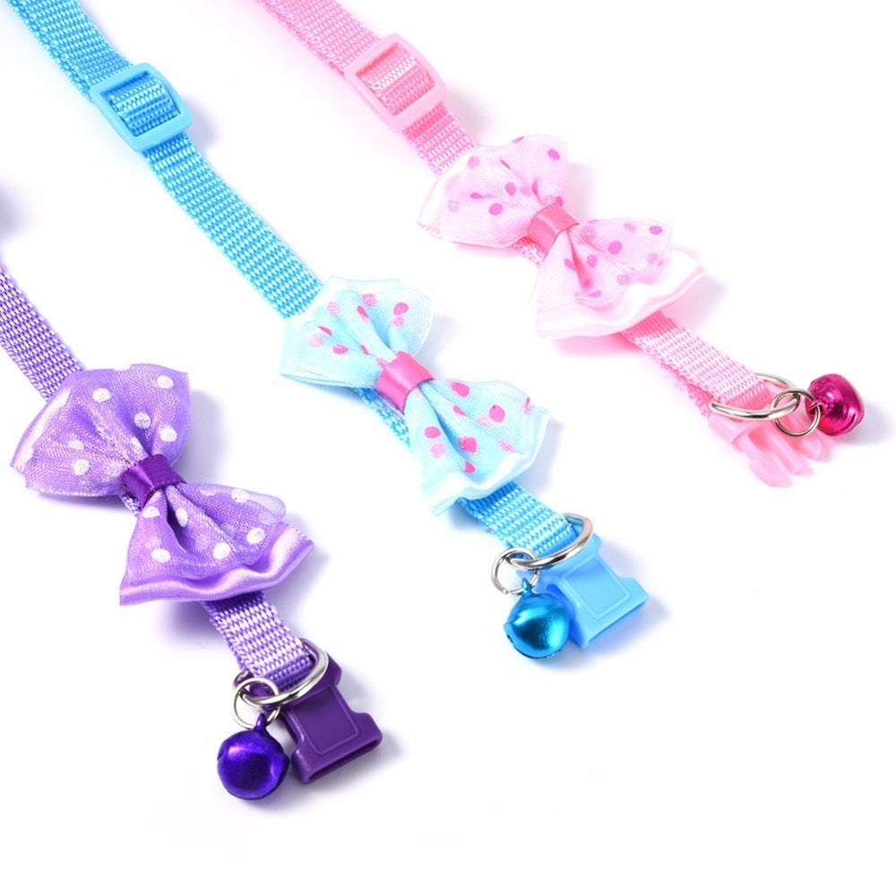 2pcs Bowknot Design Nylon Cat Collars adjustable Necklace Cat Harness With Bell For Pet Small Animal Pets Supplies