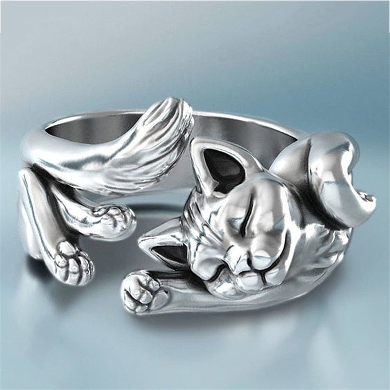 Cute Fortune Cat Shape Women Opening Rings Silver Color Dance Party Finger Ring Delicate Girl Gift New Fashion Jewelry