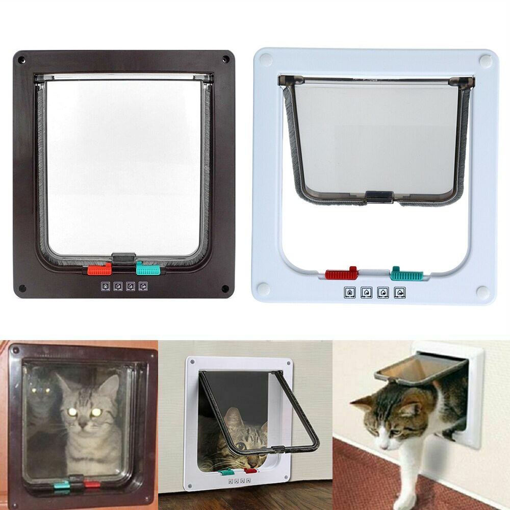 Dog Cat lock Flap Door ABS durable Puppy Pet Door 4 Way Security Lock Gate indoor use Pet Supplies