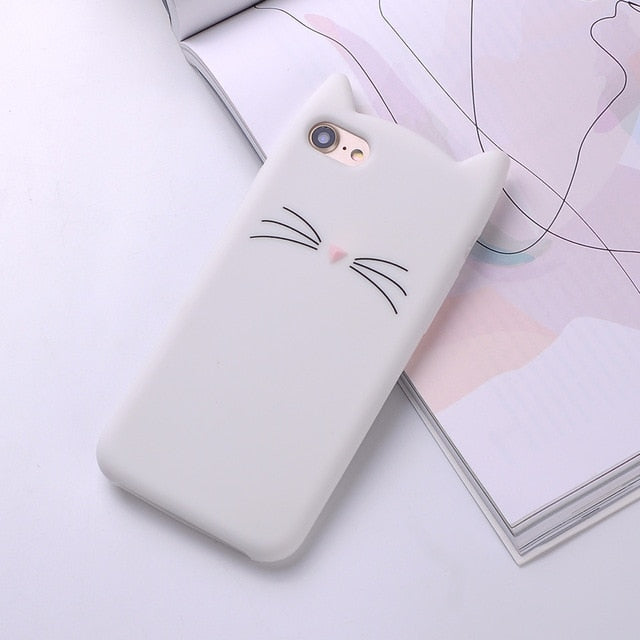 Cute 3D Silicone Cartoon Cat Pink Black Soft Phone Case Cover Coque Fundas For iPhone 7 7Plus 6 6S 5S SE X XS Max