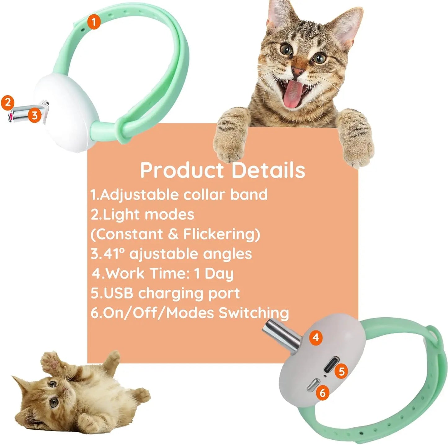 Laser Pointer Collar for Cats Wearable Automatic Cat Laser Collar Toy Electric Smart Amusing Collar for Kitten USB Rechargeable