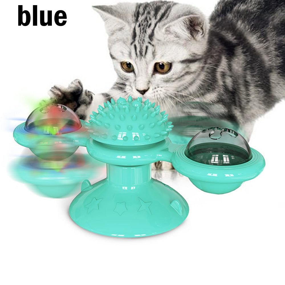 Pet Toys For Cats Turntable Puzzle Catnip Glowing Ball Interactive Rotatable Windmill Kitten Cat Toy Play Game Cat Supplies