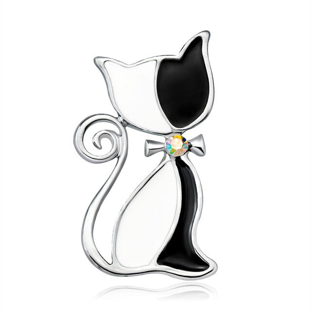 Lively Pride Cat Brooch for Party Shell Metal Crown Blue Crystal Enamel Pin Black Animal Brooch for Women Jewelry Accessories