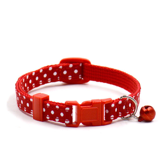 1Pc Adjustable Dot Printed Cat Collars Cat Kitten Pets Supplies With Bell 6 Colors