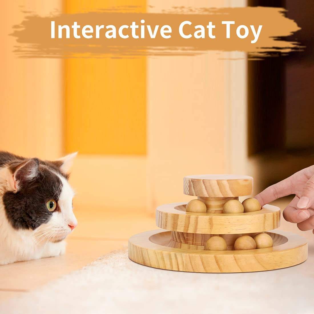 Solid Wood Cat Toy Wooden Turntable Rolling Ball Double Layer Tease Cat Bite Resistant Toy