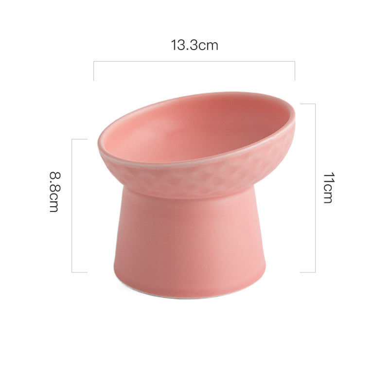 Oblique Mouth Cat Bowl Pet Food Bowl Nordic Fresh Neck Protection Round Wide Mouth Cat Food Bowl High Foot Candy Cat Bowl