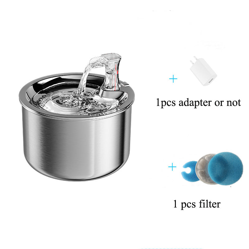 Stainless Steel Cat Water Dispenser Automatic Over-Circulation Flow Pet Smart Water Dispenser Cat Filter Drinking Bowl