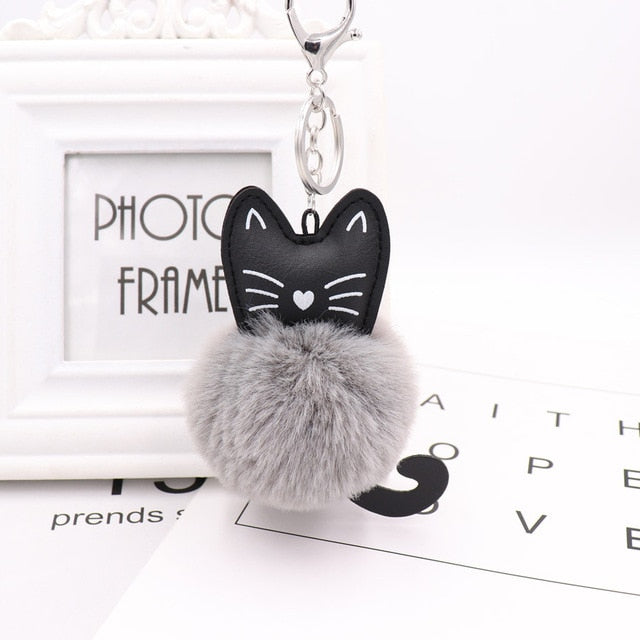 Zoeber Fluffy Black Cat Keychain Kitty Rabbit Fur Ball Key Chain Bag Chaveiro Women Pompom Key Ring Holder Car Pendant Jewelry