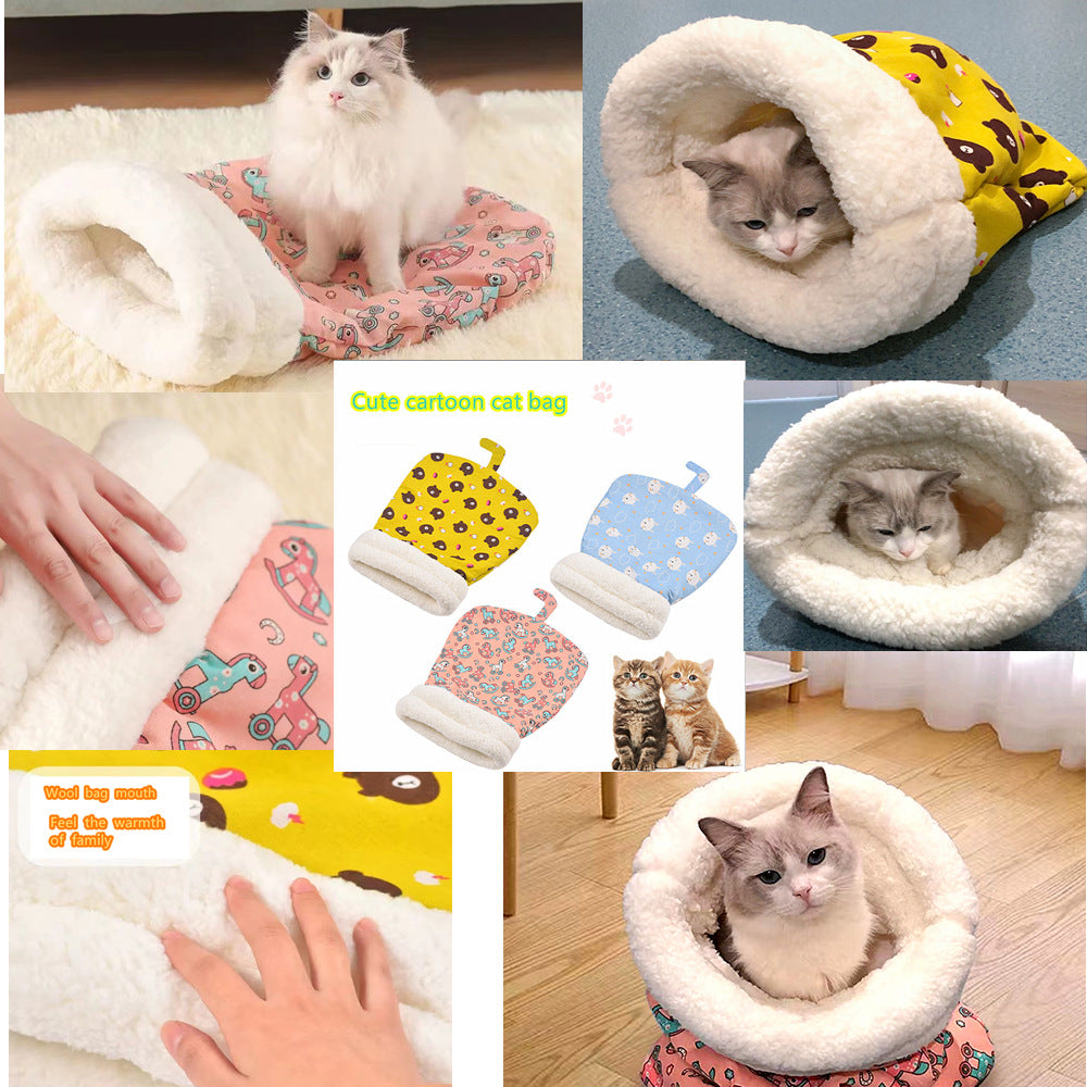 Warm Cat Sleeping Bag Soft Cat Bed Comfortable Tunnel Cat Nest Closed Pet House for Cats Lovely Cat Nest 2.5-7kg Cat Accessories