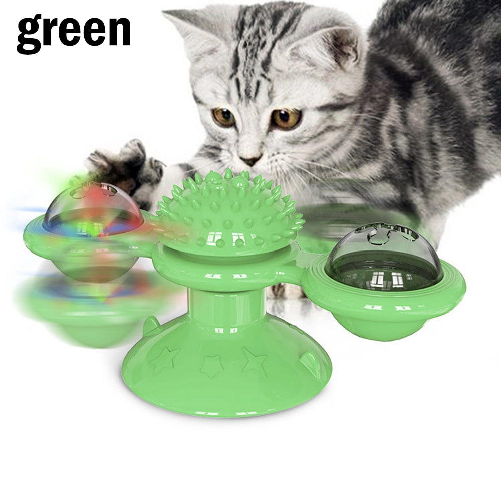 Pet Toys For Cats Turntable Puzzle Catnip Glowing Ball Interactive Rotatable Windmill Kitten Cat Toy Play Game Cat Supplies