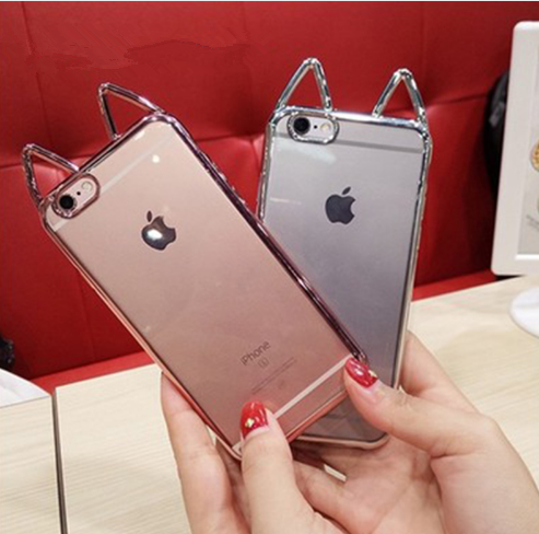 Cute Mood Cat Ear Transparent Soft Shell Plating Silicone for iphone 5 / 5S / 6 / 6s / 6plus iPhone X Phone Case