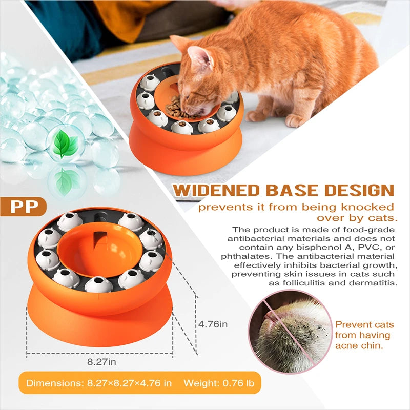 Cat Bowl Puzzle Toy Leak Food Slowly Feed Keep Cat Stomach Healthy Slanted Design Protect Kitty Neck Multifunction Pet Feed Bowl