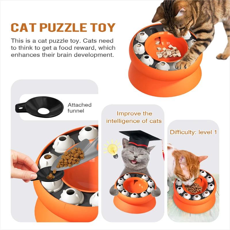 Cat Bowl Puzzle Toy Leak Food Slowly Feed Keep Cat Stomach Healthy Slanted Design Protect Kitty Neck Multifunction Pet Feed Bowl