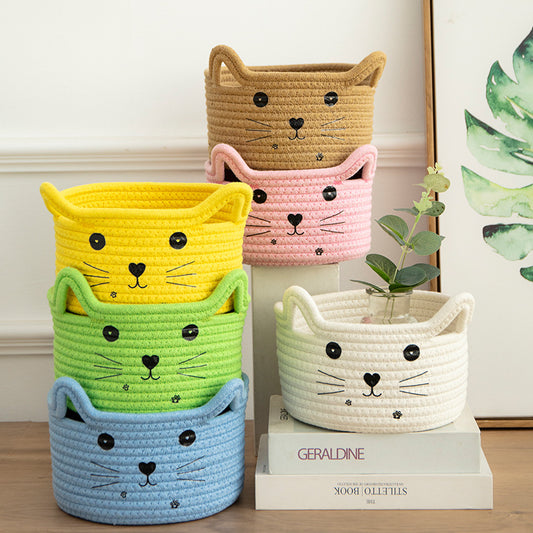 Handwoven Cotton Rope Storage Basket Dirty Clothes Basket Frame Storage Clothes Toy Folding Frame Cat Ear Basket