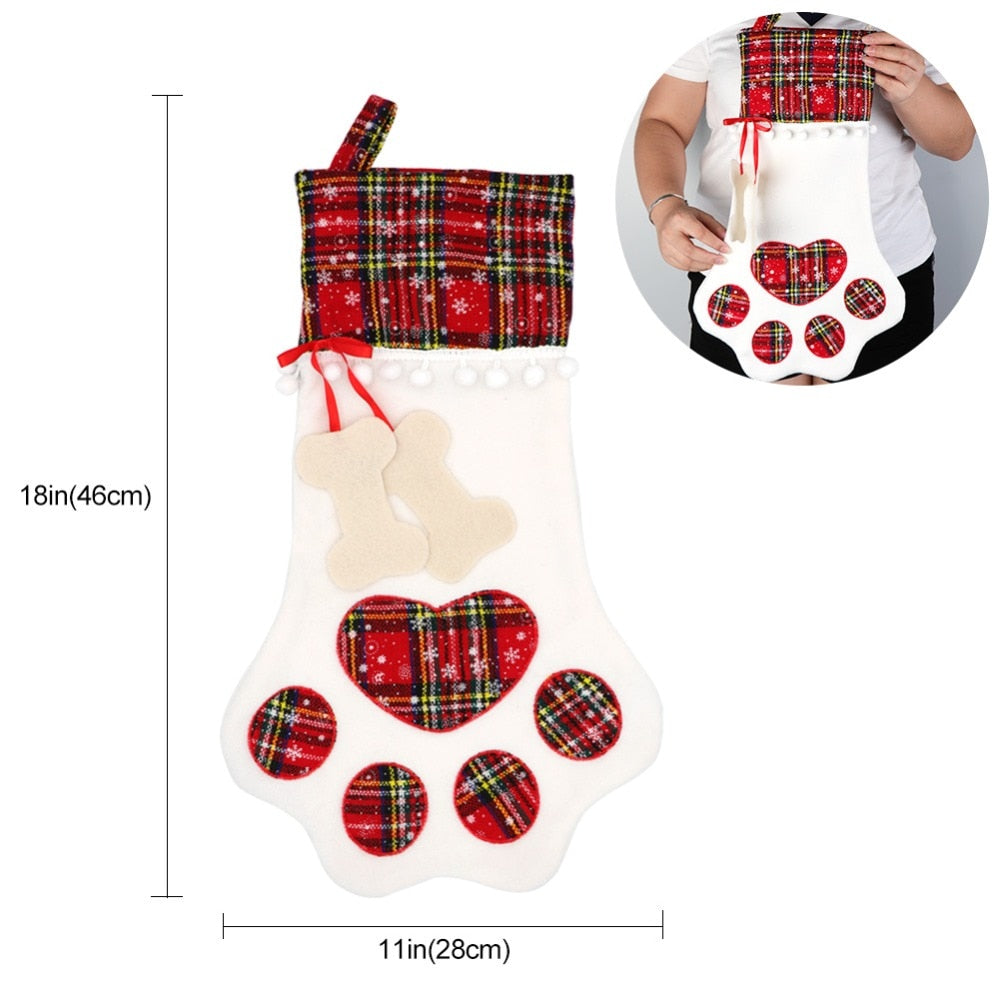 OurWarm Plaid Christmas Stocking New Year Gift Bag for Pet Cat Christmas Goods Xmas Tree Hanging Ornaments navidad