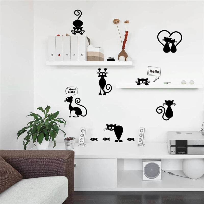 Lovely Cat Light Switch Phone Wall Stickers For Kids Rooms Diy Home Decoration Cartoon Animals Wall Decals Pvc Mural Art