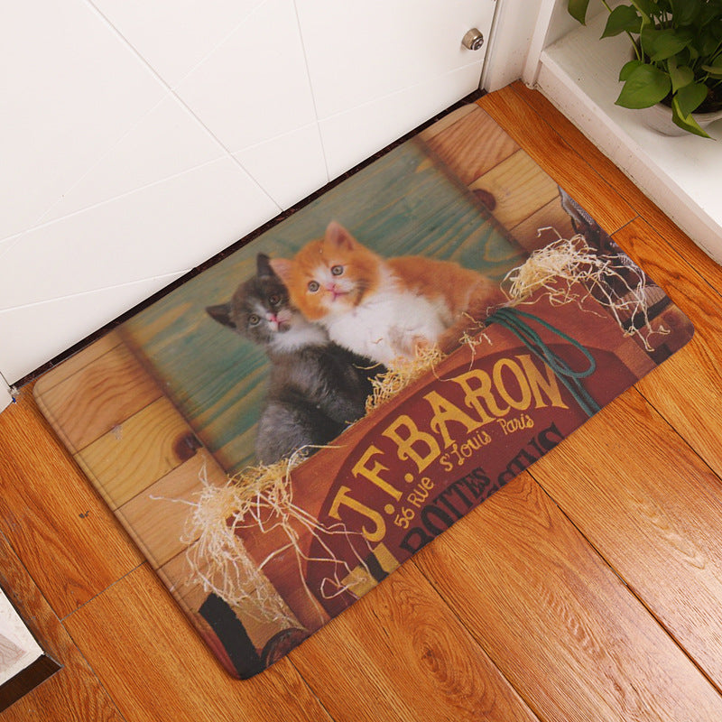 Retro Cartoon Cat Cute Pattern Floor Mat