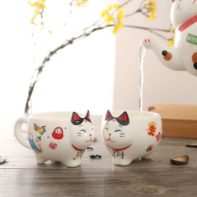 Ceramic Cute Cartoon Lucky Cat Tea Set Suit