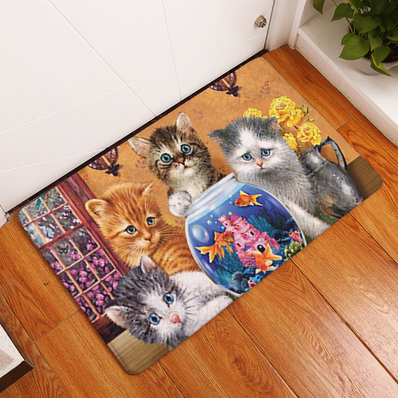 Retro Cartoon Cat Cute Pattern Floor Mat